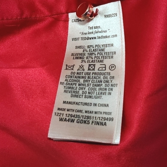 𝅺TED BAKER Red Finna Bow Detail Mini Dress Women's Size  Ted 0/ US 2 - Picture 14 of 15